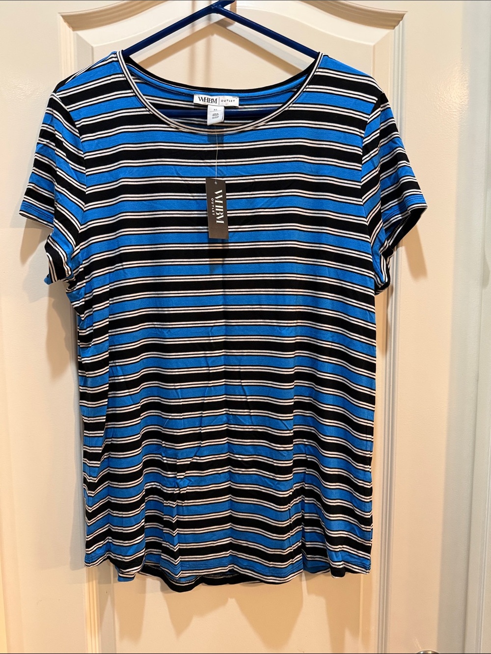 WHBM NWT Black, Blue & White Striped Short Sleeve Tee XL